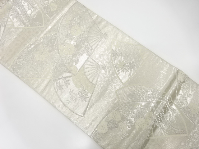 アンティーク　扇に花・古典柄織り出し袋帯（着用可）